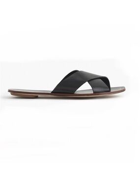 J. Crew Black Leather Cyprus Slide On Sandals Size 8 Crisscross